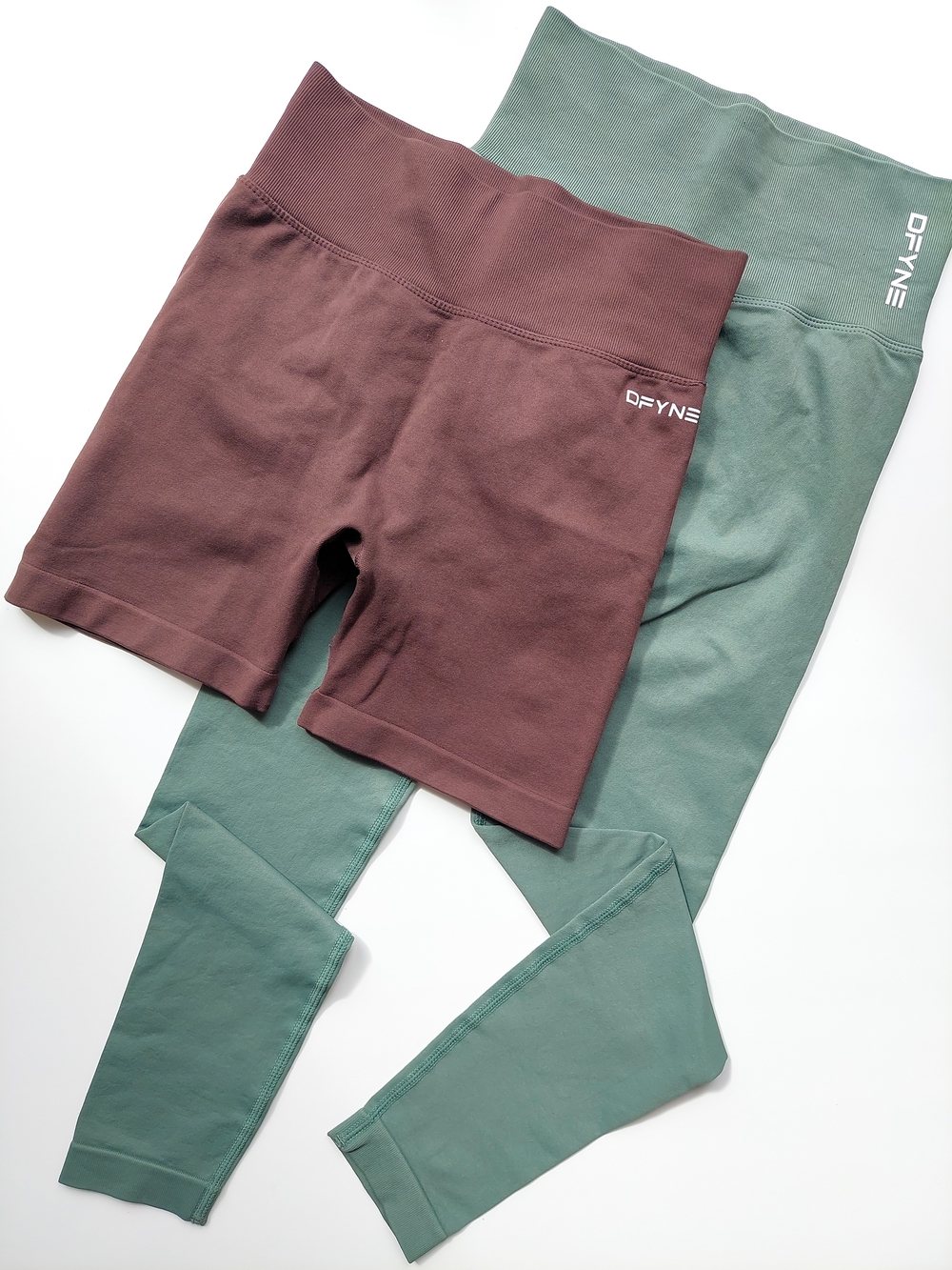 DFYNE set 2in1 S Shorts + Leggings Push Up Effect High Waiste Brown Sage Sport